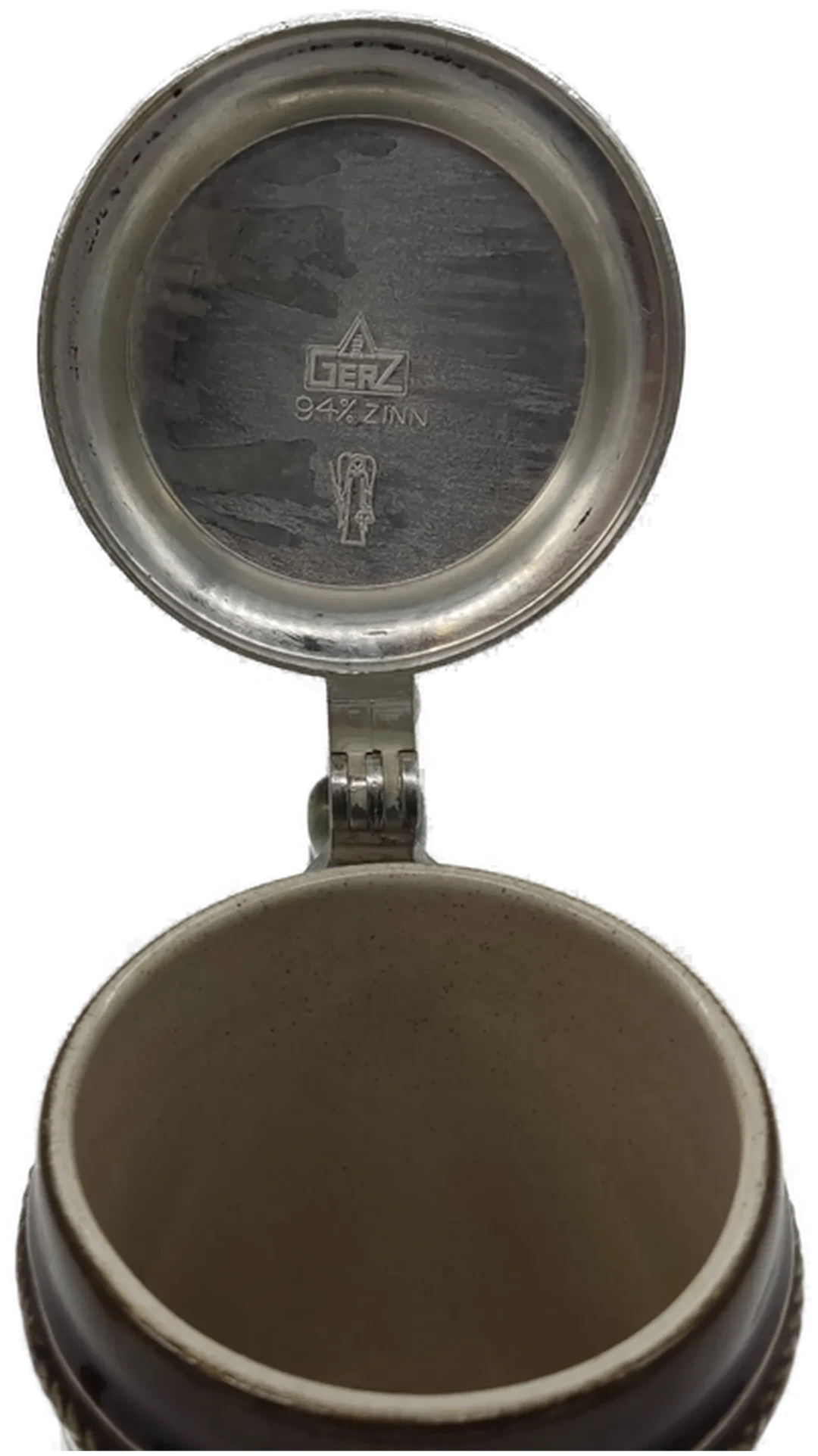 Gerz Bierkrug mit Zinn Deckel Jungfrauen Desgin – Bild 4