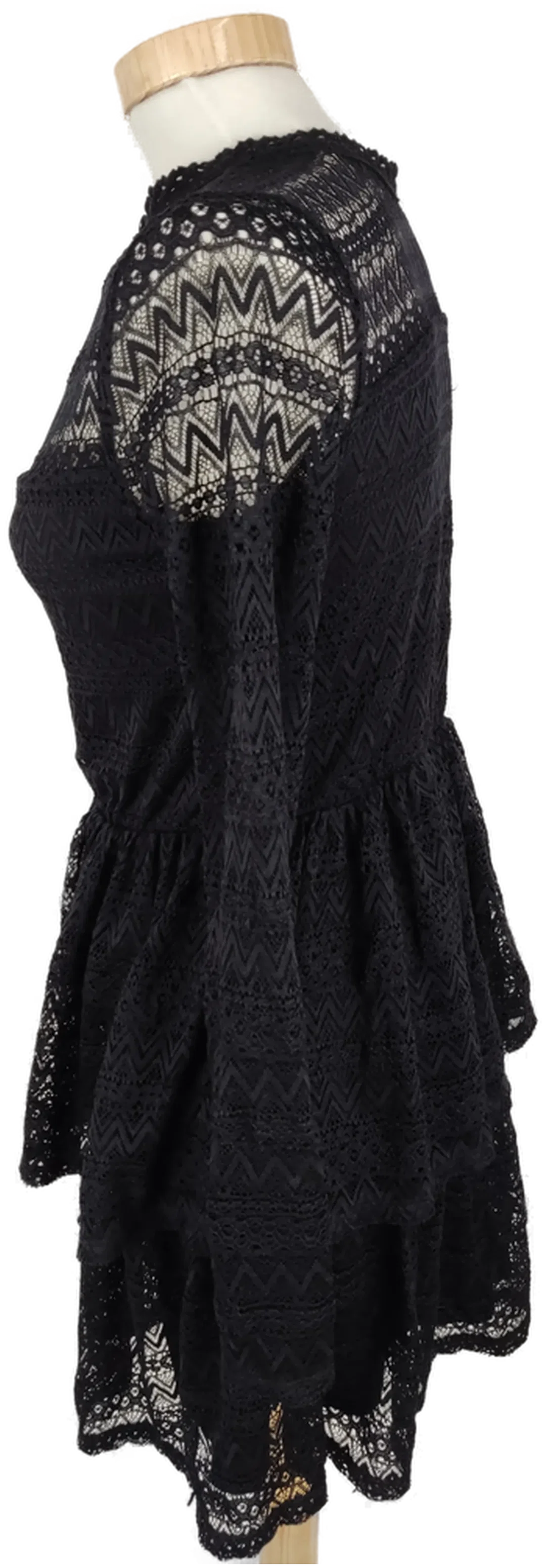 Kleid "here&there" langarm mit Rundhalsausschnitt, schwarz mit Spitze, Größe 158/164 – Bild 3
