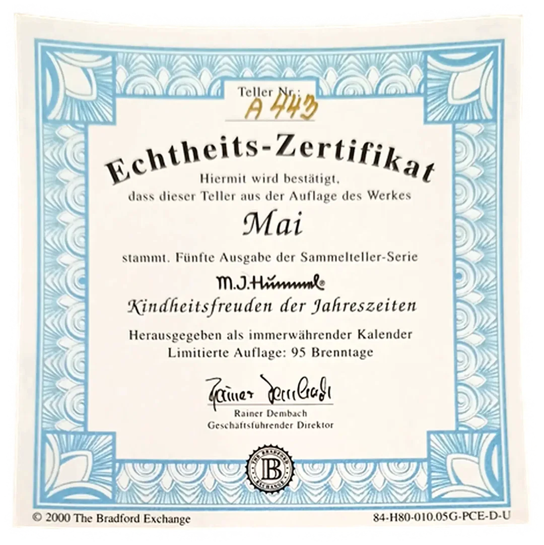 Sammelteller „Kindheitsfreuden der Jahreszeiten“ von M.I. Hummel - Mai (Teller A 443) – Bild 3