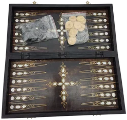 Backgammon Sonstige Messing/Perlmutt (1 Stein fehlt) | Vintage-Charme – Vorschau 7