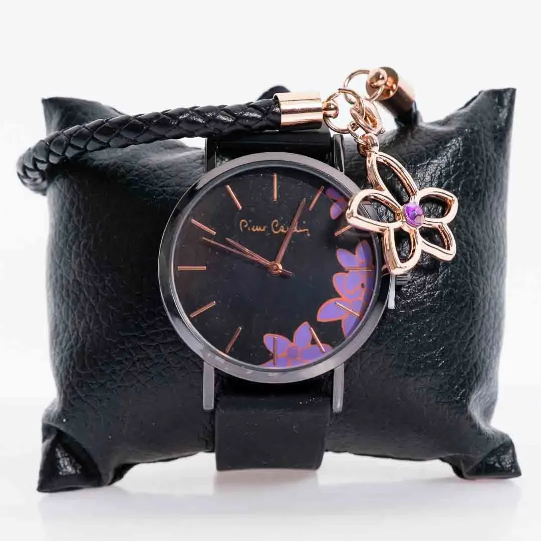 Damenuhr mit Armband von Pierre Cardin, in edler Farbkombination aus Schwarz und Lila  - Bild 1