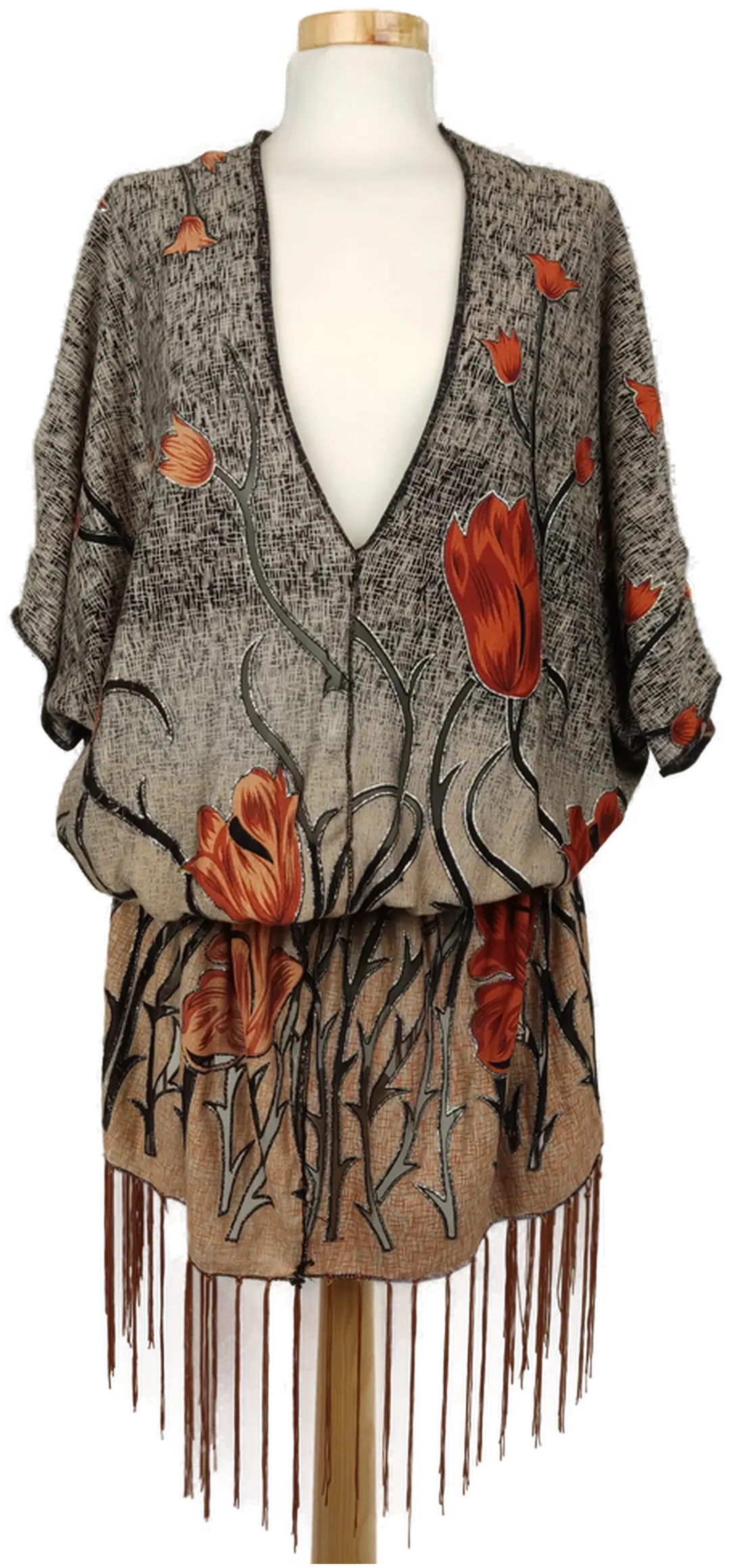 Damenbluse mit Fransen rot-braun bedruckt - ca. M/L - Bild 1