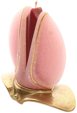 Vintage Deko-Kerze mit Messinghalter – Rosa-Rot mit Goldakzenten - Bild 2