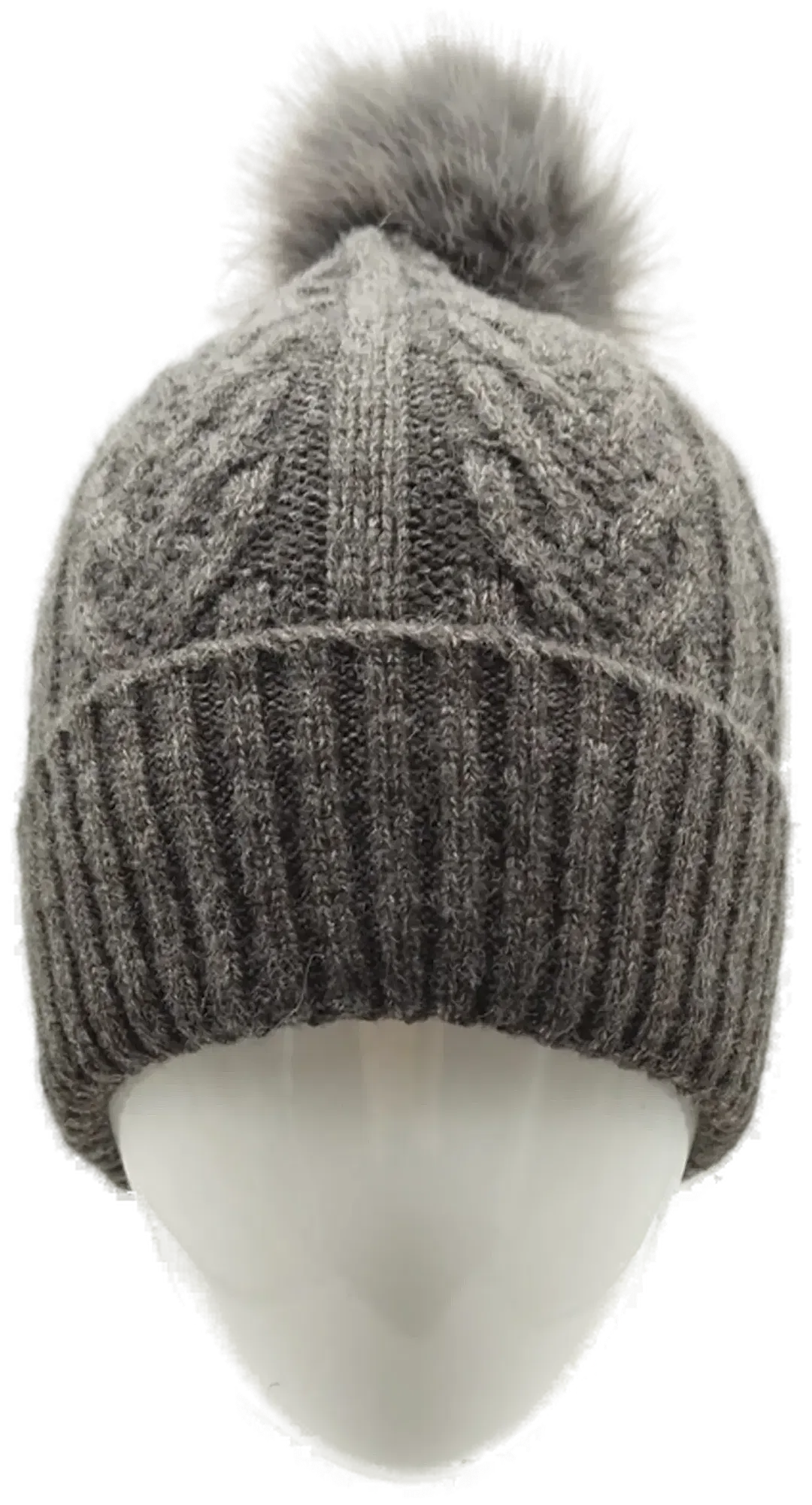 Strickmütze Grau mit Bommel | Winterwärmer - Bild 1