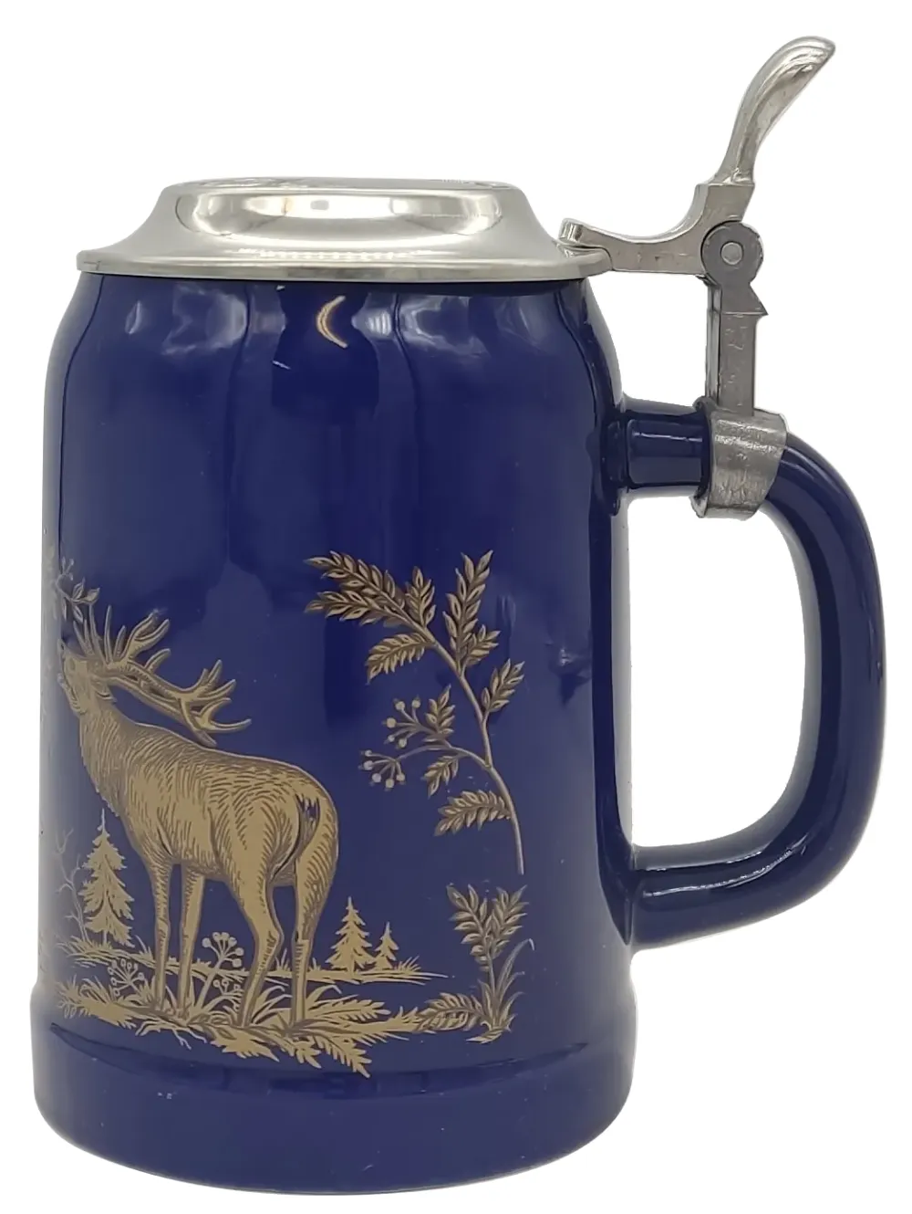 Jagdkrug/Bierkrug aus Porzellan mit Deckel in blau-gold, Höhe 17cm - Bild 4
