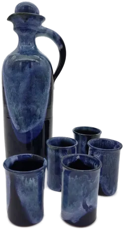 Tonkrug mit  5 Stamperl blau - Bild 1