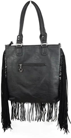 Stilvolle schwarze Handtasche mit Eulen-Motiv und fransigen Akzenten – FHD-RH-Ronghua, sehr gute Qualität mit Schulterriemen - Bild 2