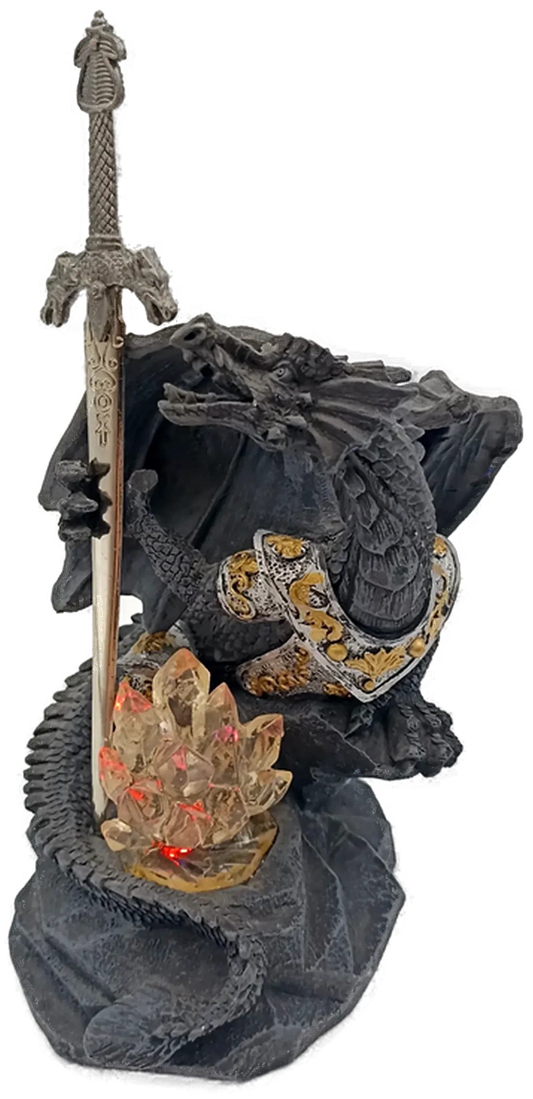 Agora Gifthouse Sweden Deko-Drache mit Schwert & LED-Kristall – Gothic Fantasy Figur – Bild 1