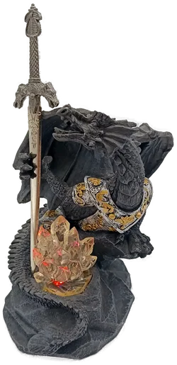 Agora Gifthouse Sweden Deko-Drache mit Schwert & LED-Kristall – Gothic Fantasy Figur