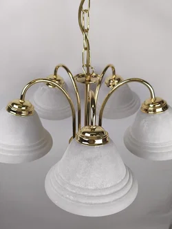 5-armiger Leuchter, Messing/Glas - Bild 2