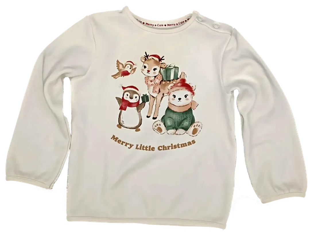 C&A Kinder Weihnachtspullover weiß gemustert Gr. 92 - Bild 1