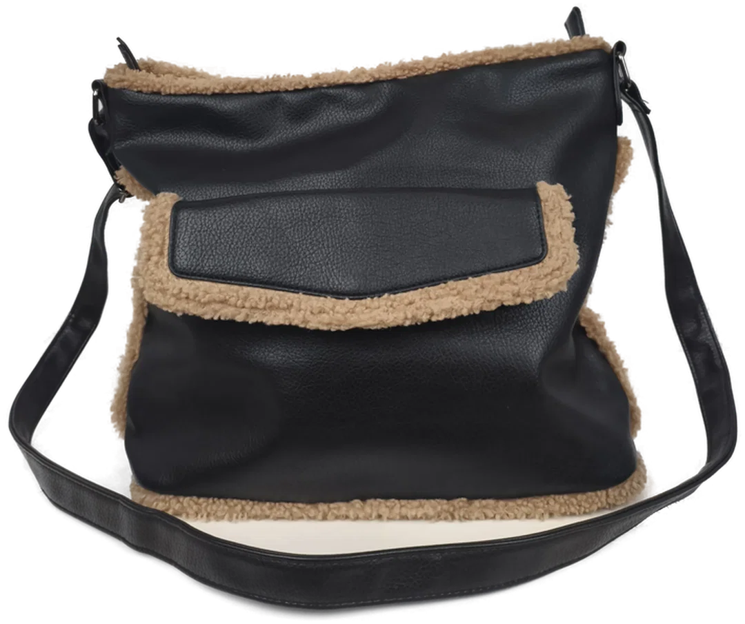 Handtasche, schwarz mit Plüsch, Winter - Bild 1