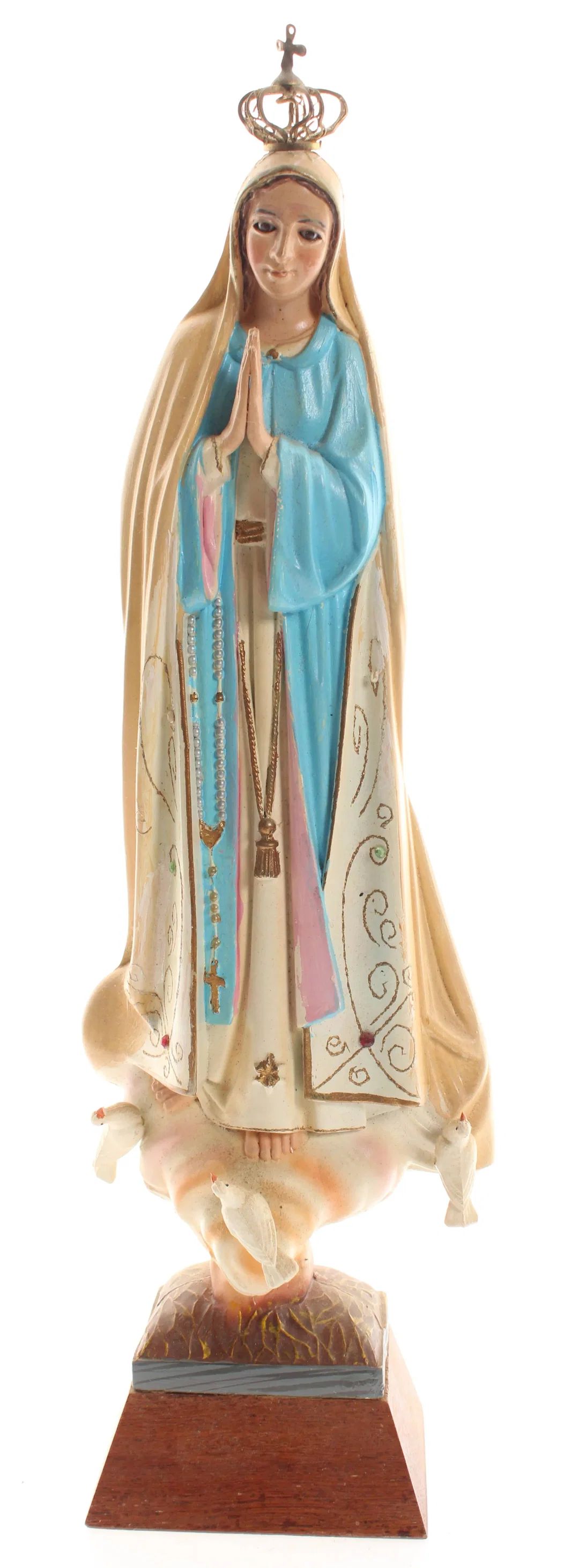 Madonna mit Krone – Marienfigur / Lourdes-Madonna – ca. 39 cm – religiöse Figur auf Holzsockel – Bild 2