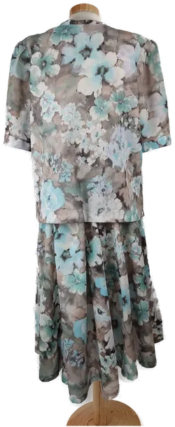 Zweiteiler kurzarm mit Rundhalsausschnitt und Knopfleiste, weiß/türkis/grau gemustert, Größe 46 - Bild 3