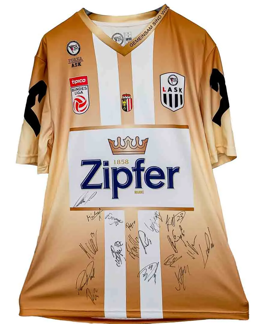 LASK Trikot Gold-Edition – mit zahlreichen Original-Unterschriften – Gr. L T-Shirt Zipfer - Bild 1