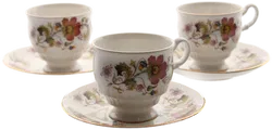 Royal Kent Bone China Tassen & Untertassen – Blumenmotiv mit Goldrand, 6-teilig - Bild 1