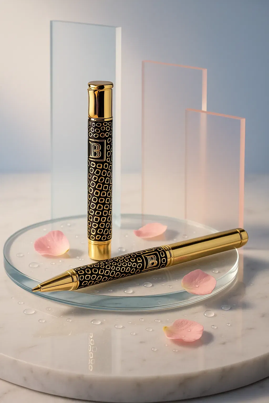 Balmain Paris Kugelschreiber & Feuerzeug Set, gold-schwarz, gemustert - Bild 1