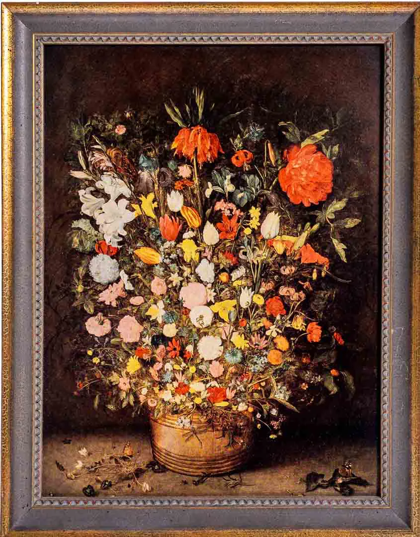Druck von einem Gemälde mit Blumenmotiv und goldenem Holzrahmen von Jan Brueghel Nature morte aux fleurs - Bild 4