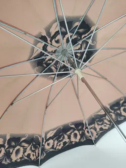 Vintage-Flanierschirm / Sonnenschirm / Damenschirm beige-schwarz geblümt - Bild 3