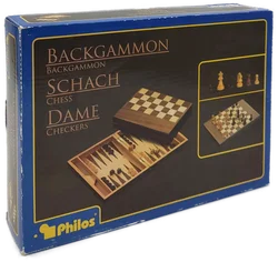 Philos 3-in-1 Spiele-Kompendium – Schach, Backgammon & Dame aus Holz