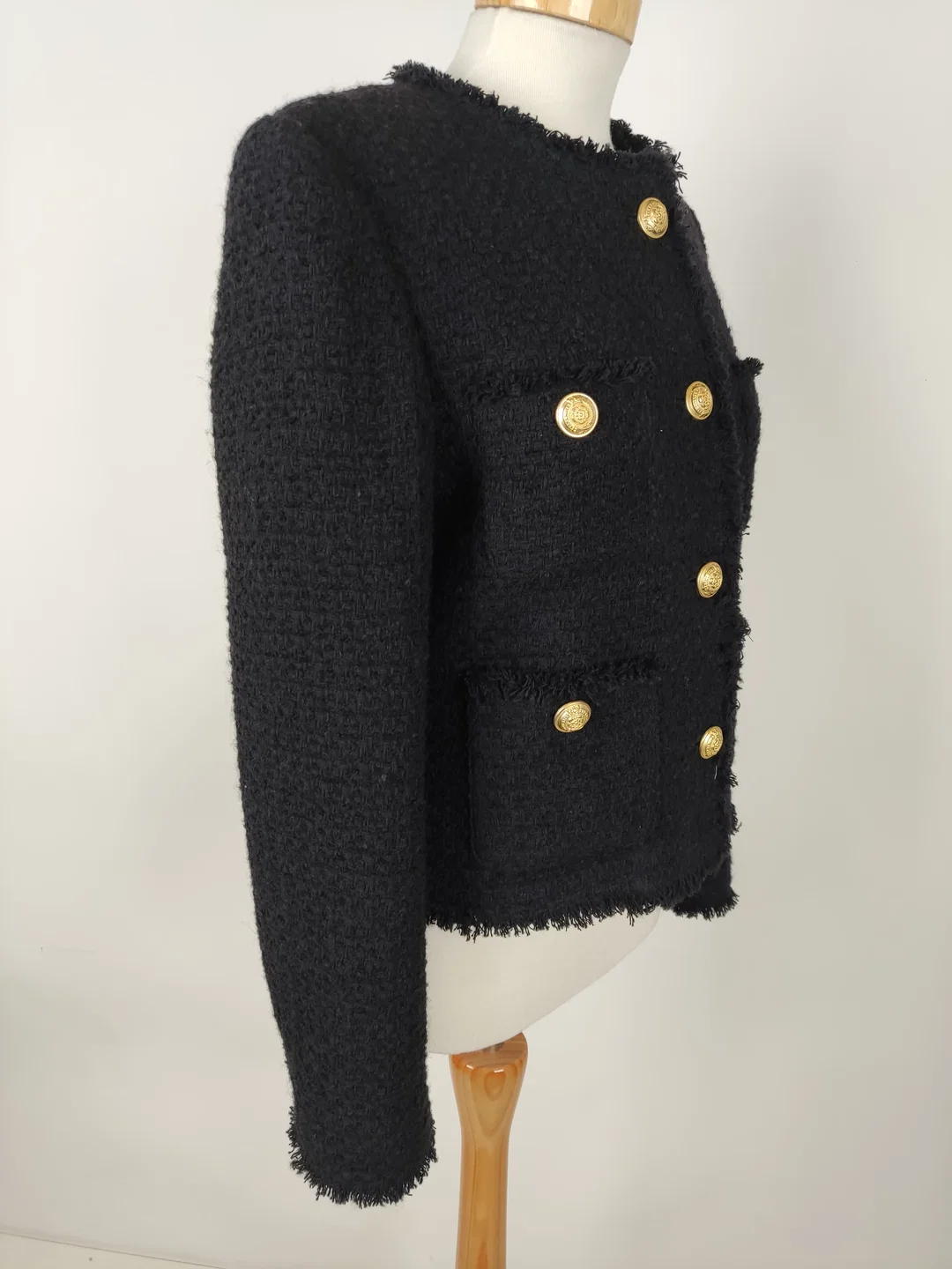 Strukturierte Mango Tweet Jacke mit markanten goldenen Knöpfen, 4 aufgesetzte Taschen, Wollgemisch, Größe S – Bild 4