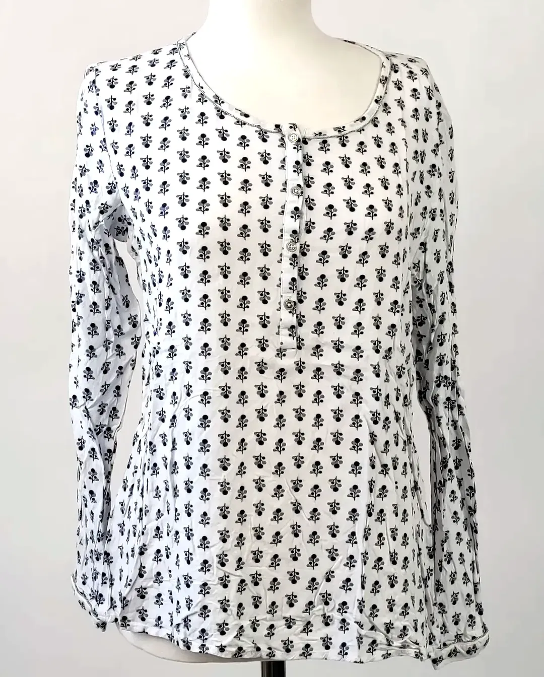 Esprit Damen Oberteil Langarm schwarz-weiß gemustert - Gr. 36 - Bild 1