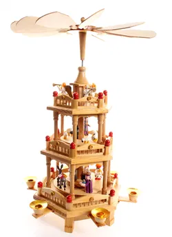 Große Erzgebirge Weihnachtspyramide – 3-stöckig – Holz – Engel & Krippenfiguren – ca. 46,5 cm - Bild 1