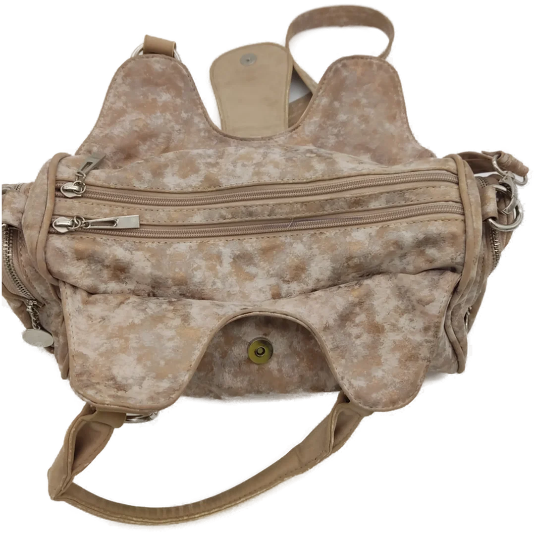 Tasche "Riecker", beige/hellbraun gemustert, mit Außentaschen, Griffen und Riemen, Größe ca. 38 x 19 x 16 cm – Bild 2
