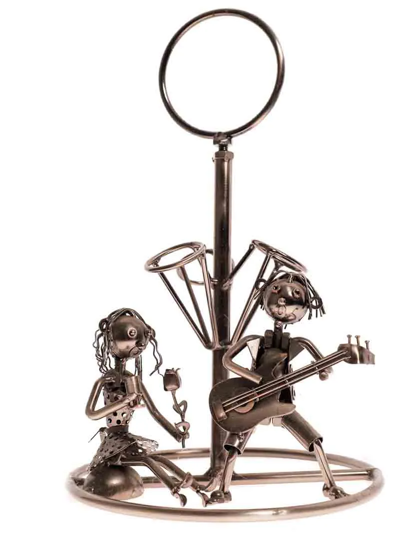 Metall-Figur Musik-Duo – Handgefertigte Skulptur mit Weinflaschenhalter - Bild 4