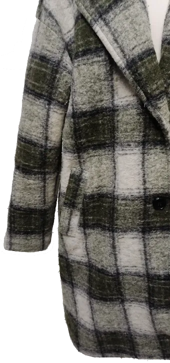 LCW Casual Outerware Damenmantel mit Wollanteil in olivgrün-weiß kariert, Größe 38 – Bild 3