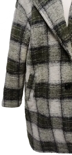LCW Casual Outerware Damenmantel mit Wollanteil in olivgrün-weiß kariert, Größe 38 - Bild 3