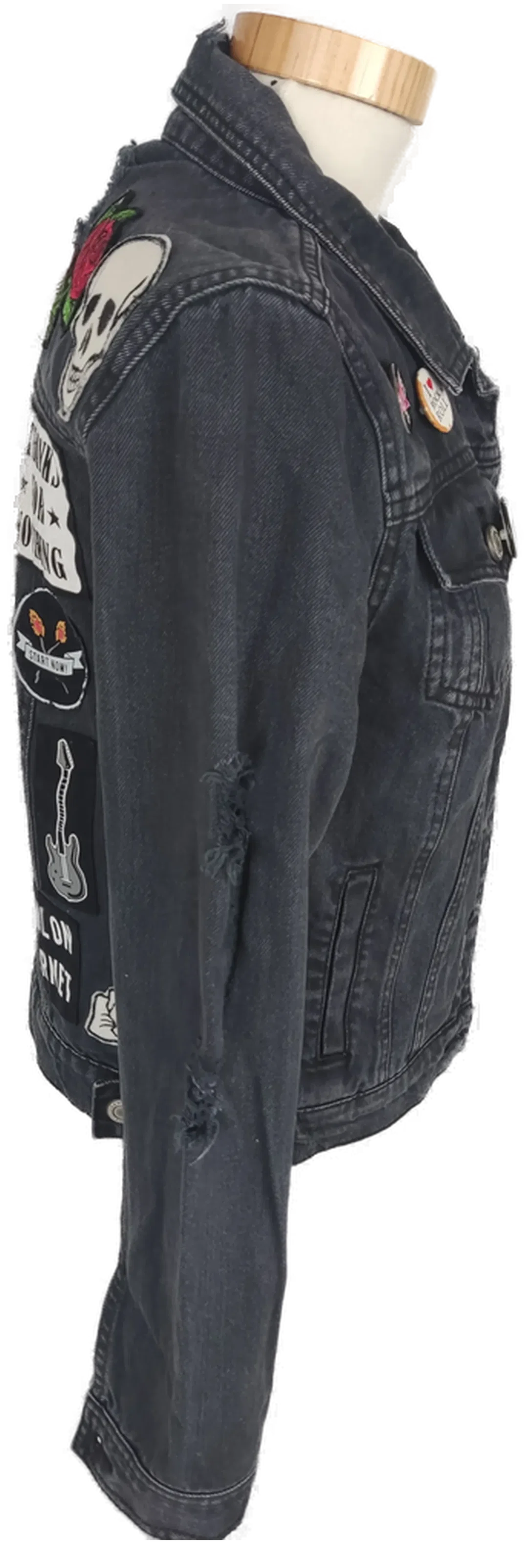 Jacke "Tally Weijl", langarm mit Kragen, schwarz mit Aufnähern und Taschen, Größe 34 – Bild 3