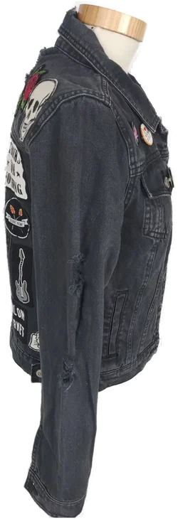 Jacke "Tally Weijl", langarm mit Kragen, schwarz mit Aufnähern und Taschen, Größe 34 – Vorschau 3
