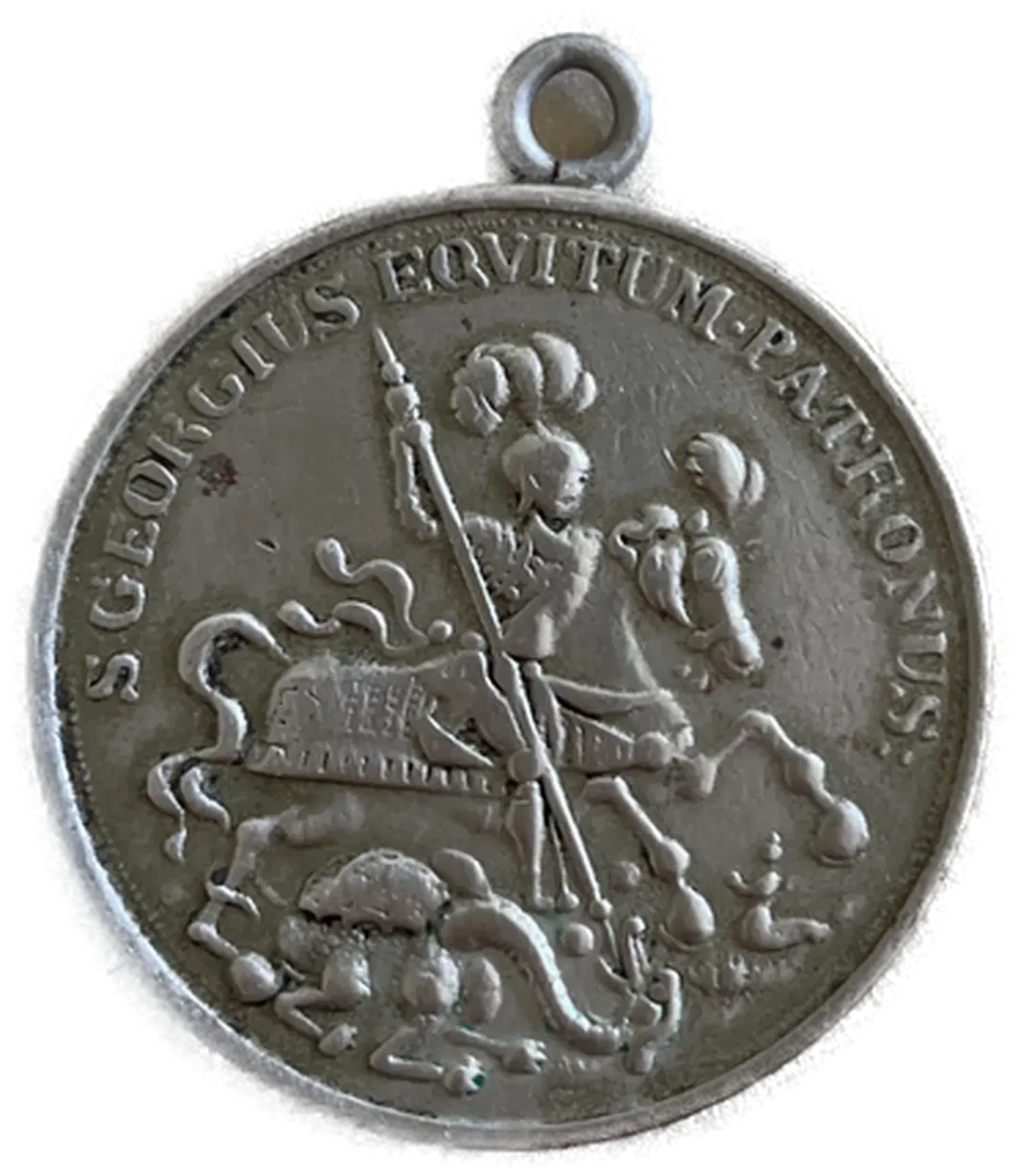 Rarität. silberne Medaille, Heiliger Georg tötet Drachen, Rückseite Schiff - Sammlerstück - Bild 1