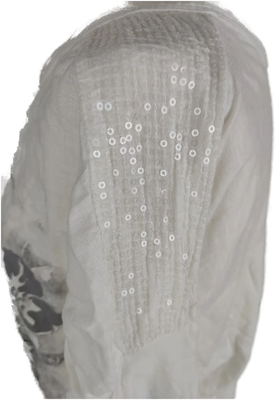 T-Shirt dreiviertelarm mit Rundhalsausschnitt, weiß mit Aufdruck, Größe 40 (geschätzt) – Bild 3