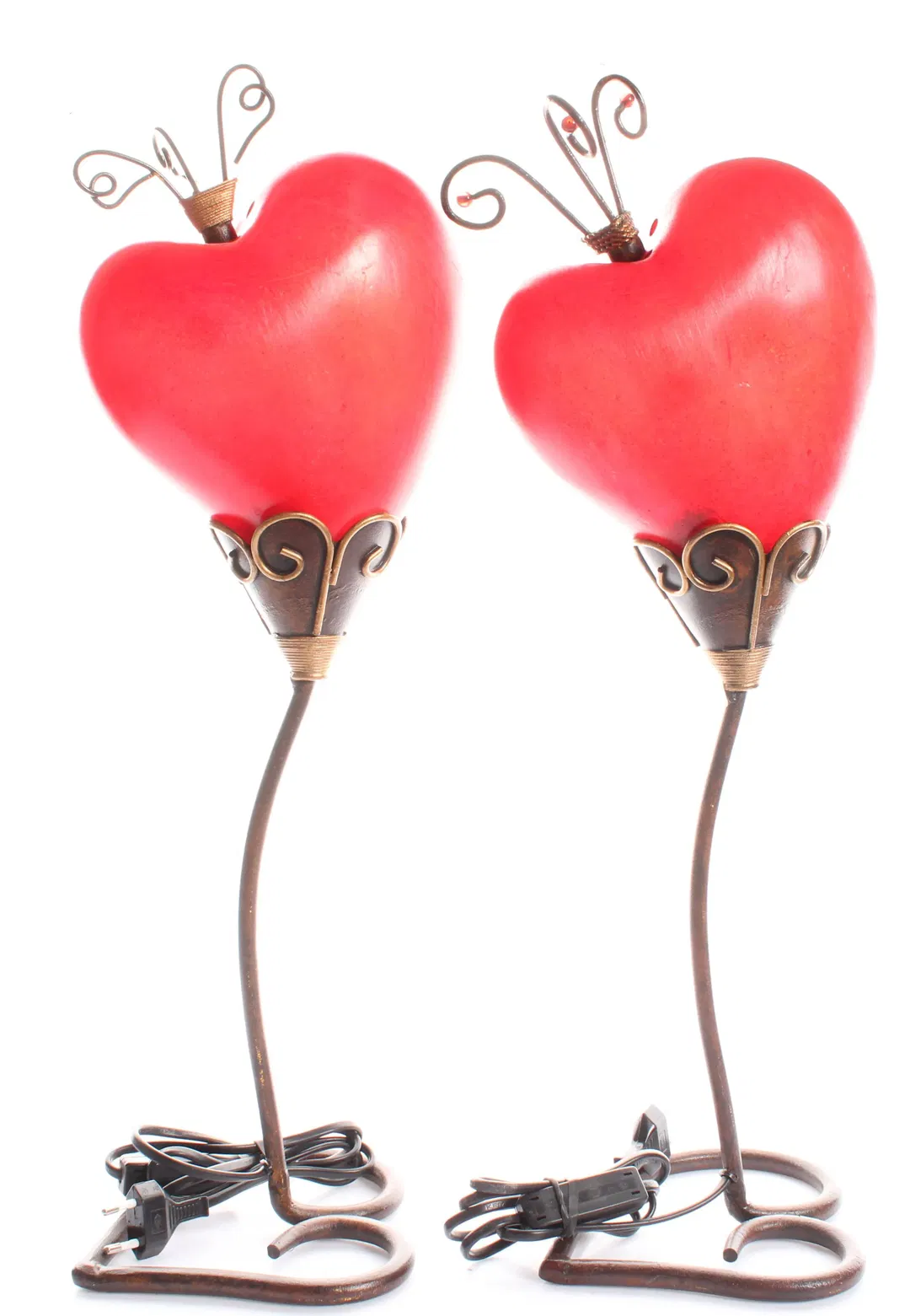 2× Tischlampe Herzform rot – romantische Deko-Leuchten aus Metall & Glas – Höhe ca. 55 cm - Bild 1