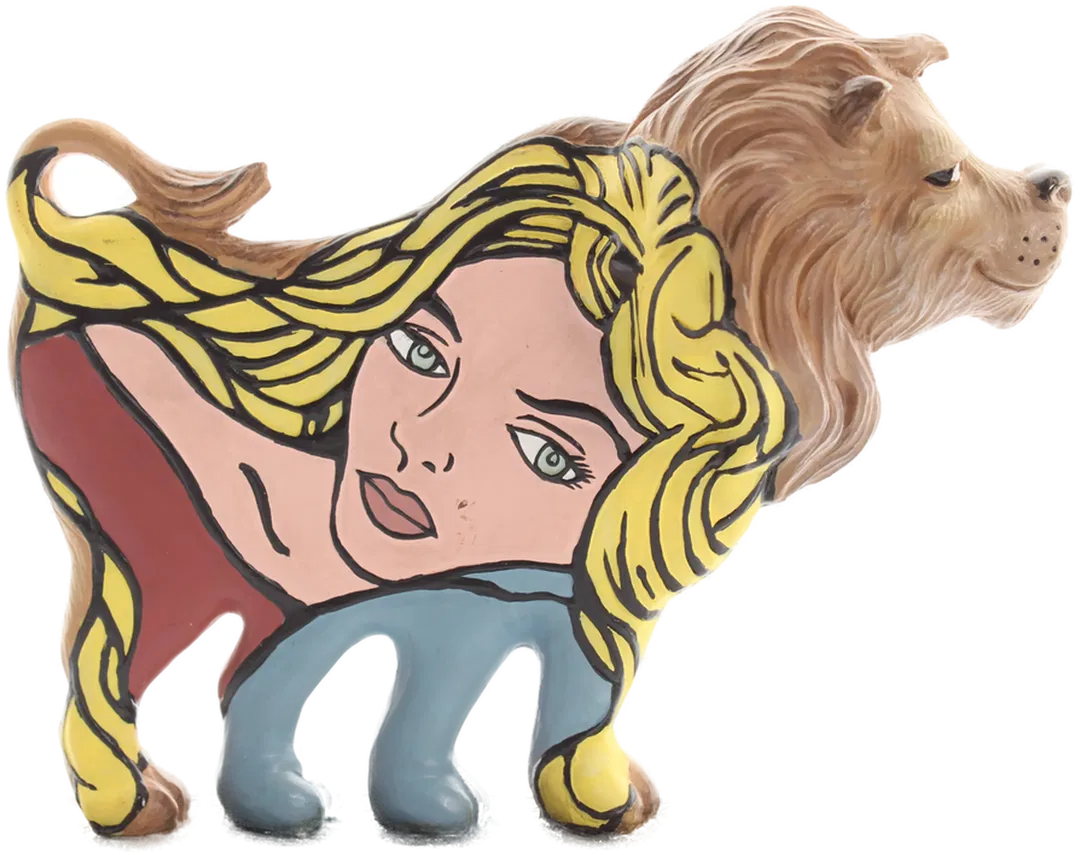 Löwenfigur – moderne Kunstfigur mit Frauenmotiv – handbemalt – ca. 13,5 cm - Bild 1