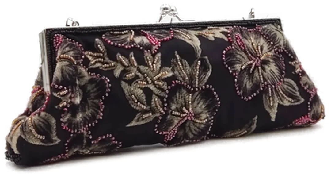 Vintagetasche schwarz florale Pailletten und Perlenstickerrei - Bild 4