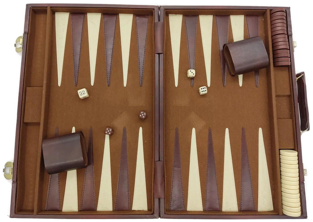 Vintage Backgammon im Lederkoffer – Bild 2