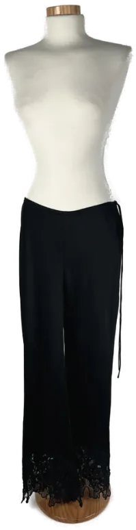 Zara - Damen Satinhose mit Spitzenbesatz - Gr. L