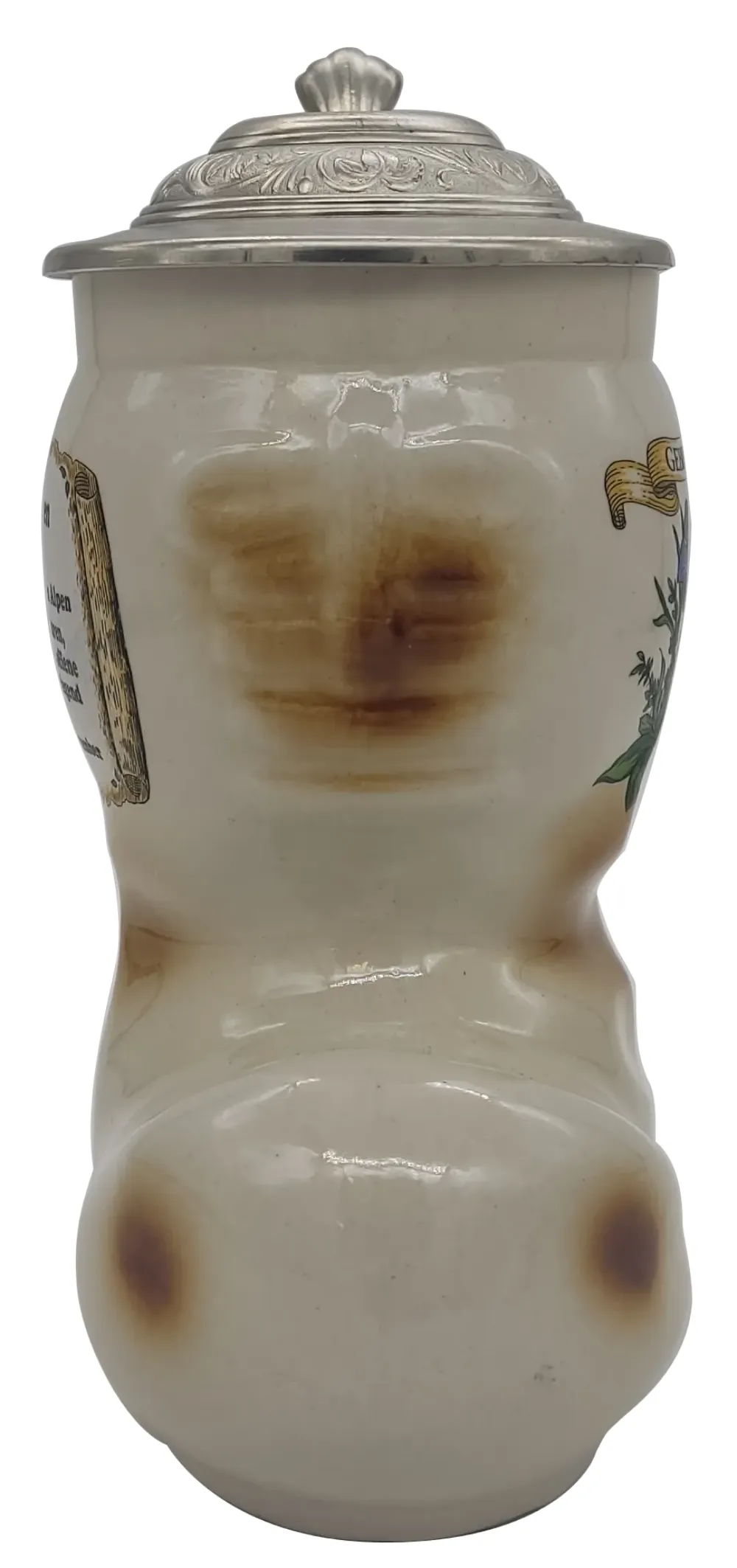 Bierkrug mit Deckel und Enzianmotiv in beige, Höhe 20cm – Bild 4
