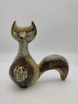 Stilisierter Fuchs aus glasiertem Steinzeug von Joseph Simon für die dänische Manufaktur Bornholm, Höhe 14cm, Sammlerstück