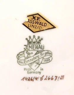 JLMENAU Graf von Henneberg Porzellan Schale – Handbemalt – Golddekor – Rosenmotiv - Bild 3