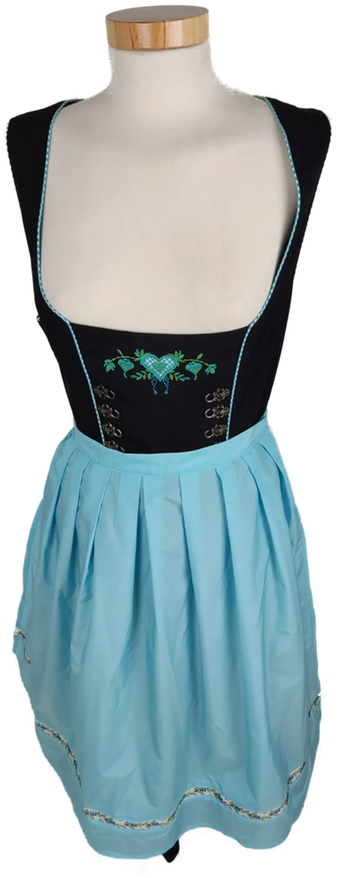 Dirndl "Stockerpoint", schwarz/türkis mit Stickerei und Hafteln, Größe 40 – Bild 1