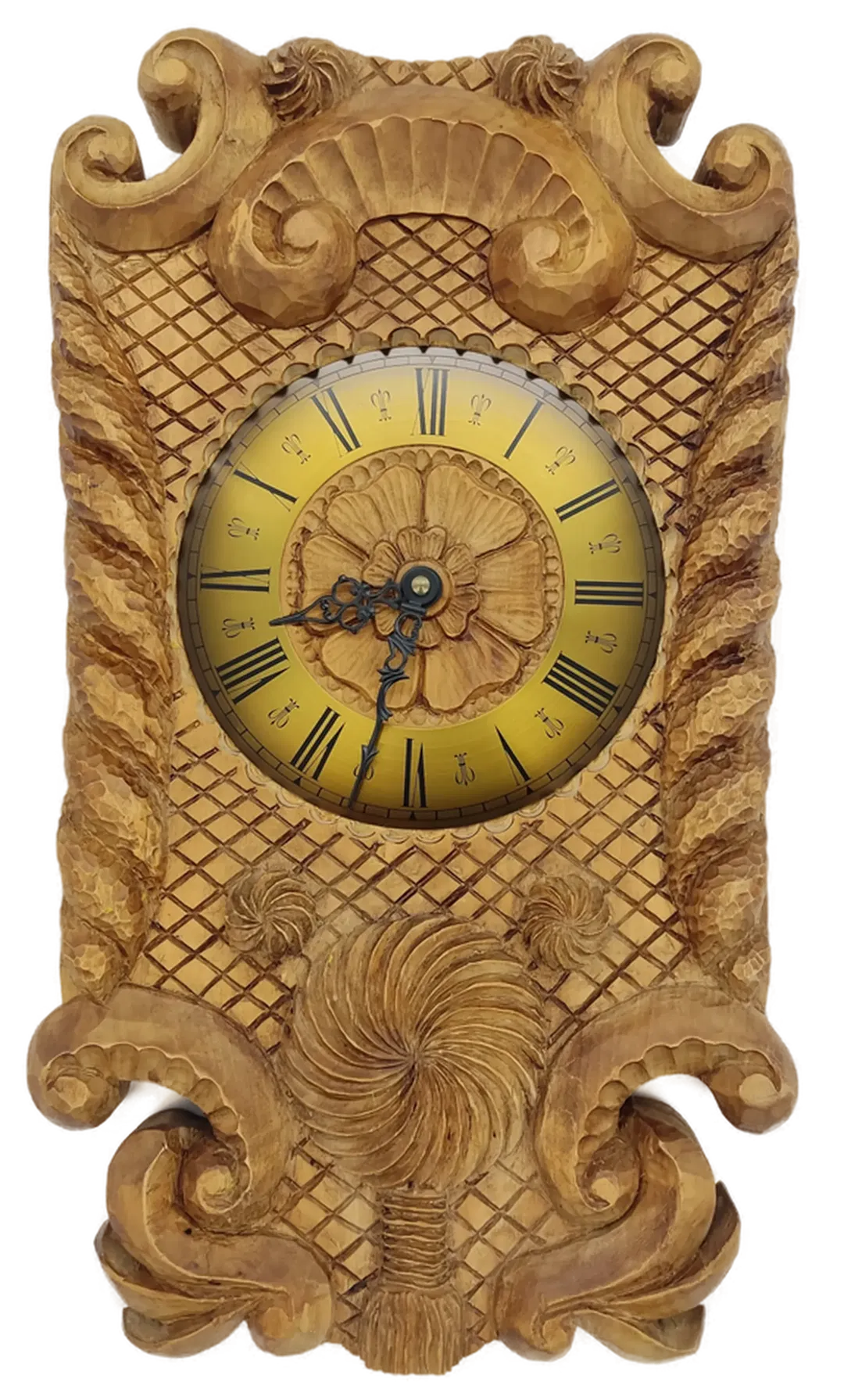 Wanduhr mit Holzschnitzereien, ca. 42 cm, Batteriebetrieb - Bild 1