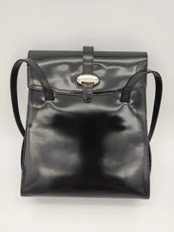 Furla - Große Vintage Schultertasche, Lackleder schwarz - Bild 2