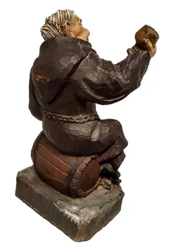 Handgeschnitzte Mönchsfigur mit Weinfass - Bild 3