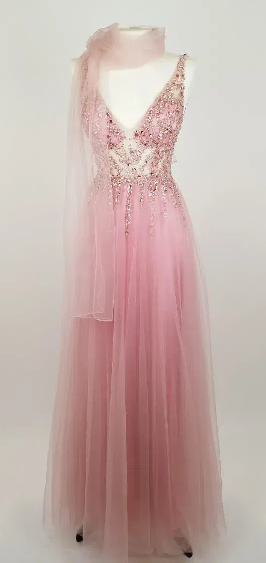 Mascara Ballkleid Rosa mit Steinen inkl. Schal - EU 34 / 100% Polyester - Bild 4