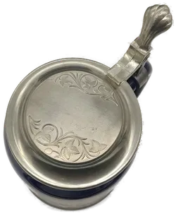 Jagdkrug/Bierkrug aus Porzellan mit Deckel in blau-gold, Höhe 17cm - Bild 5