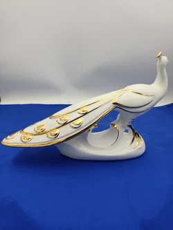 Vintage Porzellan Pfau Skulptur - werß/Gold (24K Echtgold) - Made in Italy -  Länge 44cm, Höhe 27cm – Vorschau 3